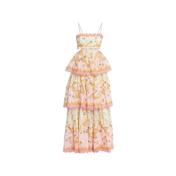 Zimmermann Laurel Frill Midi Dress - 0p - Pink Green Floral - Picture 1 of 7
